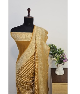 Sari en Georgette Khadi Banarasi Pur et Élégant, Magnifique pour les Fêtes et les Mariages, Tissu Doux de Qualité Supérieure, Protection Solaire - Product Image 3