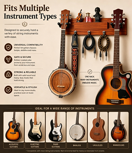 Supporto da Parete per <span class=keywords><strong>Chitarra</strong></span> e Ukulele in Legno Massello, Finitura Lucida, Espositore per Soggiorno, Formato a <span class=keywords><strong>Corda</strong></span>, Logo Personalizzabile - Product Image 4
