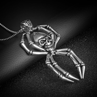 Collier pendentif tête de fantôme en acier inoxydable punk vintage pour hommes, plaqué or pour cadeau