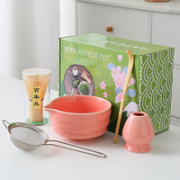 Ensemble de cérémonie du thé matcha japonais traditionnel, 5 accessoires pour le matcha, bol en céramique avec bec verseur, fouet et cuillère en bambou