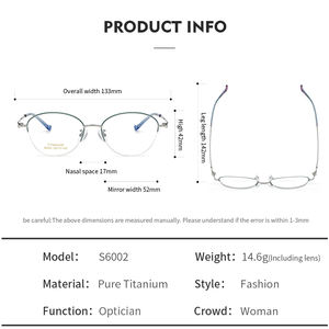 Montura óptica de titanio puro S6002, gafas de buena calidad para <span class=keywords><strong>mujer</strong></span> y <span class=keywords><strong>mujer</strong></span>, monturas de gafas - Product Image 6