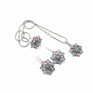 Juego de Joyería de Moda Oxidada Plateada en Rosa y Azul de Jewelemarket, 0g - Product Image 2