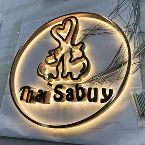 Suministro directo de fábrica Decoraciones personalizadas Business Gold Metal Retroiluminado Wall Logo Sign 3D Outdoor Acero inoxidable