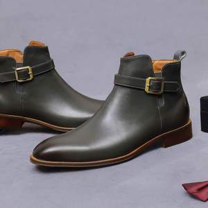 Bottes habillées en cuir véritable pour hommes, à bout fermé, à enfiler, avec boucles de ceinture, pour le bureau et les occasions formelles - Product Image 3