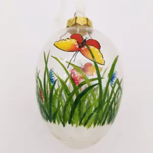 Bola de vidro transparente personalizável, enfeite de árvore de natal com 80mm para interior pintado na grama, bola de vidro de borboletas
