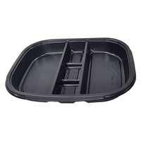 JY-8401 Barquette en plastique noir rigide jetable pour repas à emporter, boîte à sushi en plastique