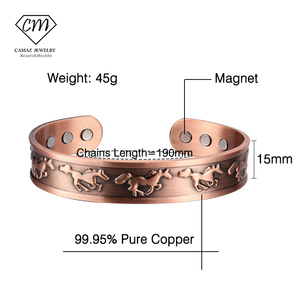 ECAMAZ Bracelet manchette en cuivre vintage motif cheval, thérapie magnétique, unisexe, ornement quotidien pour la santé - Product Image 2