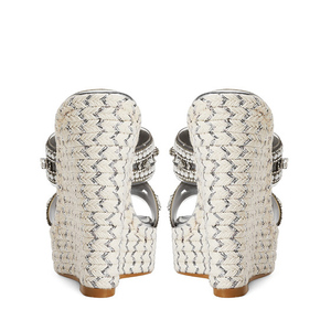 Sandales à talons compensés hauts pour femmes, avec empeigne tressée, perles, plateforme épaisse, découpes en forme de diamants et bout ouvert - Product Image 4