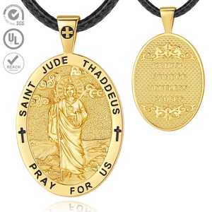เครื่องประดับ Fine 925 เงินสเตอร์ลิง 18K Gold Platedเครื่องประดับรูปไข่Saint Archangel ST Judeสร้อยคอจี้สําหรับชายหรือหญิง - Product Image 1