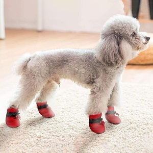 4 個のフリーススノーブーツ、小型中型犬用、冬用暖かいブーツ、反射ストリップ、滑り止めゴム底、ソリッドパターン - Product Image 5