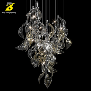 Lustre en verre soufflé artistique en forme de bambou, grand luminaire suspendu pour plafond haut, idéal pour les projets hôteliers - Product Image 4