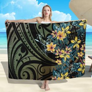 Cobertura de saia de praia lavada para mulheres, roupa de praia de lavas com estampa de hibisco marrom claro, sarongues longos de uma peça, roupa de praia de lavanda - Product Image 3