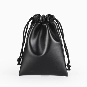Custom Logo <b>Waterproof</b> Black Pu Leather <b>Drawstring</b> Pouch <b>Bags</b> for Jewelry Pouches Earphone Accessories Storage - Product Image 3