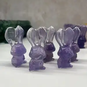 Wholesale Natural Purple Fluorite Crystal Stones Supplier Caved Rabbit Crystal Stones Rabbit Crystal Carving For Decoration