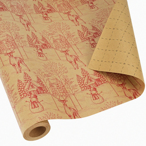 Hot Design Thickened Matte Craft <b>Paper</b> Vintage Bronzing Elk & Tree Pattern Christmas Gift Packing <b>Paper</b> Roll - Product Image 3