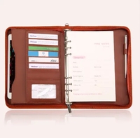 A5 PU cuir fermeture éclair portefeuille couverture rigide Document organisateur de fichiers avec 60 pages intérieures à feuilles mobiles taille B5