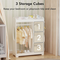 Porte-vêtements en bois pour enfants avec tringle de suspension, miroir et crochets – Organisateur de placard pour enfants