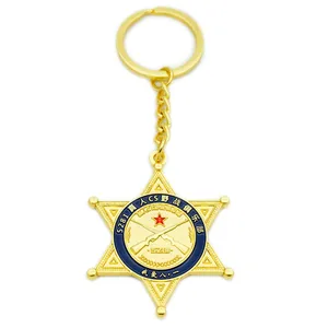 Promotional gift star-shaped metal club souvenir key ring custom electroplated gold zinc alloy paint key ring