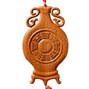 Colgante de madera de durazno con botella de la paz y espejo Bagua, decoración Feng Shui para dormitorio y protección del hogar - Product Image 5