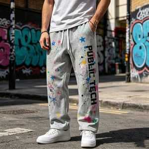OEM Clothing Manufacturer Custom Acid Wash <b>Paint</b> Splatter Men Pants Streetwear High Waist Loose Printed Stacked Flare Sweatpants - Product Image 3