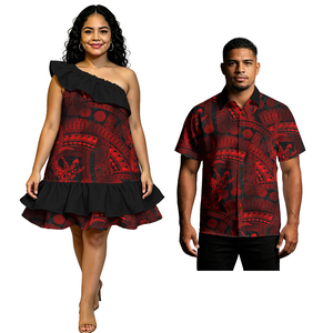 Nuevo Conjunto <span class=keywords><strong>de</strong></span> Pareja a Juego Estilo Polinesio: Camisas <span class=keywords><strong>de</strong></span> Botones para Hombre y Vestido para Mujer, Estilo Hawaiano del Pacífico, Personalizado - Product Image 5