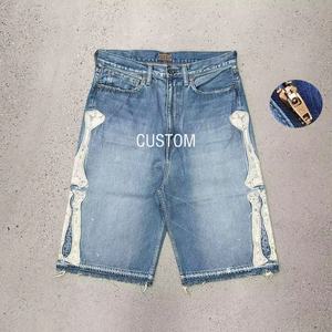 Short en jean respirant de haute qualité pour homme, avec logo personnalisé, effet délavé Monkey Wash, style vintage, délavé soleil, pour le travail, en denim épais, vierge - Product Image 2