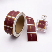 Impression d'autocollants en gros, conception personnalisée, étiquettes en bois et en métal pour flacons de parfum ronds en cristal, estampage sur mesure