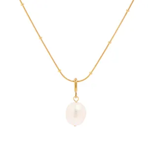 Popular Huge Natural Freshwater Pearl Pendant Necklace Titanium Steel 18K Gold-plated Beads Necklace