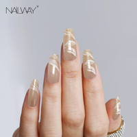 Nailway, vente en gros haut de gamme, design de mode, 10 pièces, couleur dorée, longueur moyenne, cercueil, ongles en acrylique complets, à presser, personnalisés
