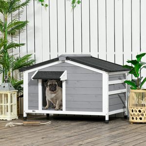 For Fir Wood Modern Dog Kennel Outdoor Elevated House Openable Top Roof <b>Curtain</b> Removable Tray Adjustable - Product Image 2