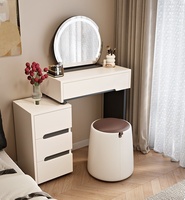 Coiffeuse moderne de luxe de 60cm avec miroir LED, armoire à maquillage en bois crème pour petits appartements, chambre principale, école