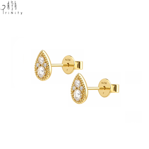 Nuevos pendientes de oro macizo de 18 quilates con diamantes naturales de talla rosa en forma de gota, estilo vintage con milgrain, para uso diario. - Product Image 2