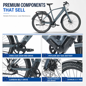 Vélo électrique urbain haut de gamme 27,5 pouces avec transmission par courroie en carbone, moteur central <span class=keywords><strong>VINKA</strong></span> 250W, freins hydrauliques Tektro - Product Image 3