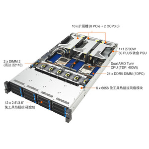 Serveur informatique A-sus RS720A-E13-RS12U EPYC, prix du serveur 2U - Product Image 2
