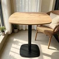 Table de bar ronde robuste en bois naturel avec colonne en métal noir massif, base antidérapante, table de bistrot stable pour un usage quotidien facile à nettoyer