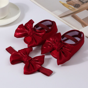 Princess Bowknot Baby Girls Baptism Shoes with <strong>Headband</strong> Cute Shiny Mary Jane Flats and Hairband Soft Sole Kids First <strong>Walkers</strong> - Product Image 5
