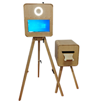 Cabina de Fotos de 15.6 Pulgadas con Acabado de Madera, Compatible con Cámaras Réflex y iPad, Impresión Autoservicio