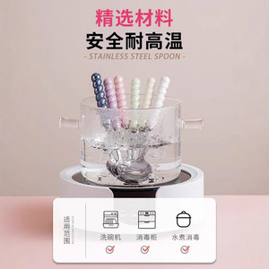 Cuillère en acier inoxydable en forme de vague, manche perlé, résistante à la rouille, pour riz, soupe, dessert, usage domestique - Product Image 3