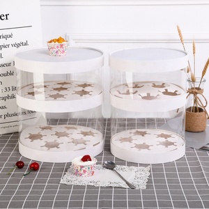 Wholesale Hot Food Grade White Cardboard Transparent PET Round Double Layer Cupcake <b>Box</b> - Product Image 2