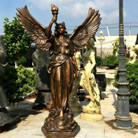 Sculpture en bronze coulé sur mesure, style européen classique, pour la décoration de cour de villa, statue d'ange ailé avec torche.