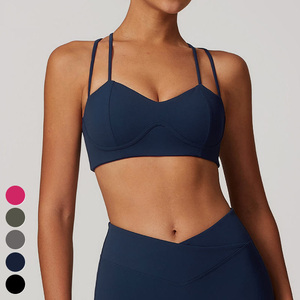 Fashion Fishbone Slim Top Running Top fisso Pad U Back sportivo a coste senza maniche da palestra canottiera Yoga canotta donna - Product Image 2