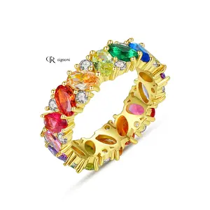 Cigaoni Online Shop Hot Sale Wholesale Fashion Designer Stylish Colourful Zircon Rings Short Rainbow Jewelry Women By The Dozen