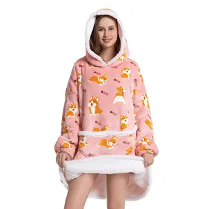 Spessa caldo inverno con cappuccio pigiama indossabile coperta per la sala da pranzo al coperto e all'aperto soggiorno camicia da notte per le <span class=keywords><strong>donne</strong></span> - Product Image 1