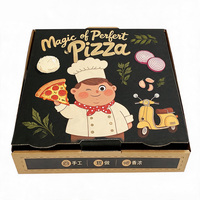 Boîte à pizza noire de luxe personnalisée, imprimée en offset, imperméable, robuste, en carton ondulé de qualité alimentaire, pour emporter