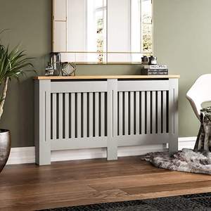 Couvercle <span class=keywords><strong>de</strong></span> <span class=keywords><strong>radiateur</strong></span> Gris Moderne Peint MDF Armoire Lattes Grill Bois Étagère Supérieure - Product Image 1
