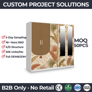 <span class=keywords><strong>Armario</strong></span> de Acero de 5 Puertas con Estampado Geométrico Tropical Mixto, con 2 Espejos y 2 Cajones, Mueble Metálico para Dormitorio, Guardarropa - Product Image 1