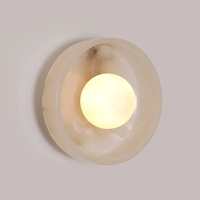 Applique murale ronde en marbre naturel avec lumière chaude pour la décoration de la chambre à coucher et du salon, luminaires halogènes à montage mural