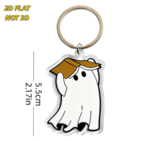 Porte-clés en acrylique fantôme avec chapeau, mignon, découpé, breloque d'Halloween pour les fans d'horreur, étudiants, joueurs, pendentif transparent et durable