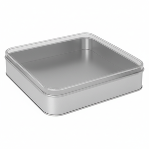 Square Tin Can 2 lt Textile Watch Stationery Promotional <b>Box</b> Crystal <b>Lid</b> 215x215x38 mm 2 lt - Product Image 2