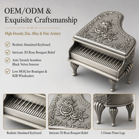 Boîte à bijoux en métal style piano à queue, motif rose en relief, vintage, en velours, organisateur de bagues, cadeaux pour les amateurs de musique, cadeaux de mariage, décoration de table